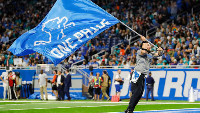 Detroit Lions One Pride flag waved at Ford Field